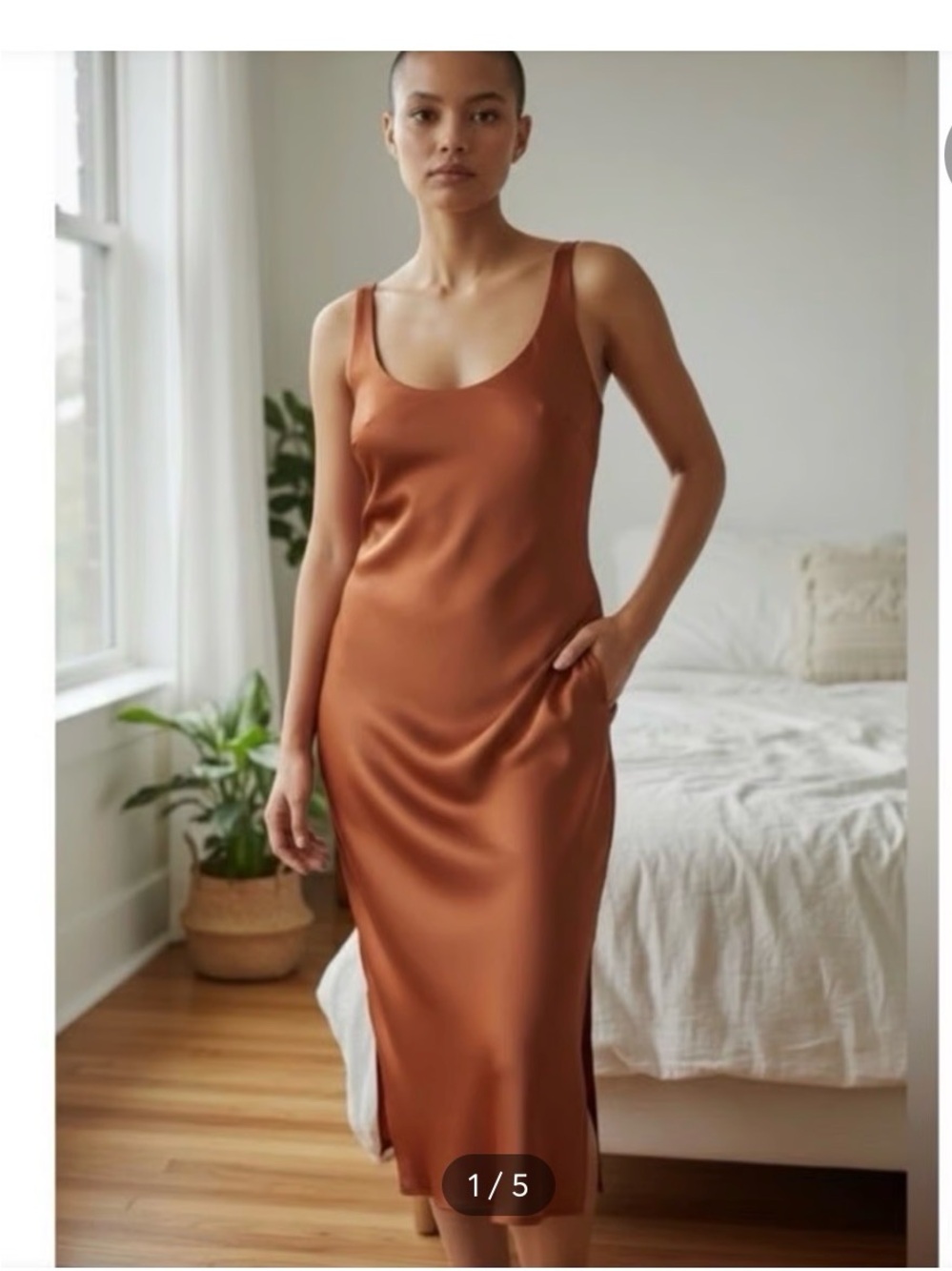 Abercrombie & Fitch Satin Slip Dress - Rust Brown great condition size Medium